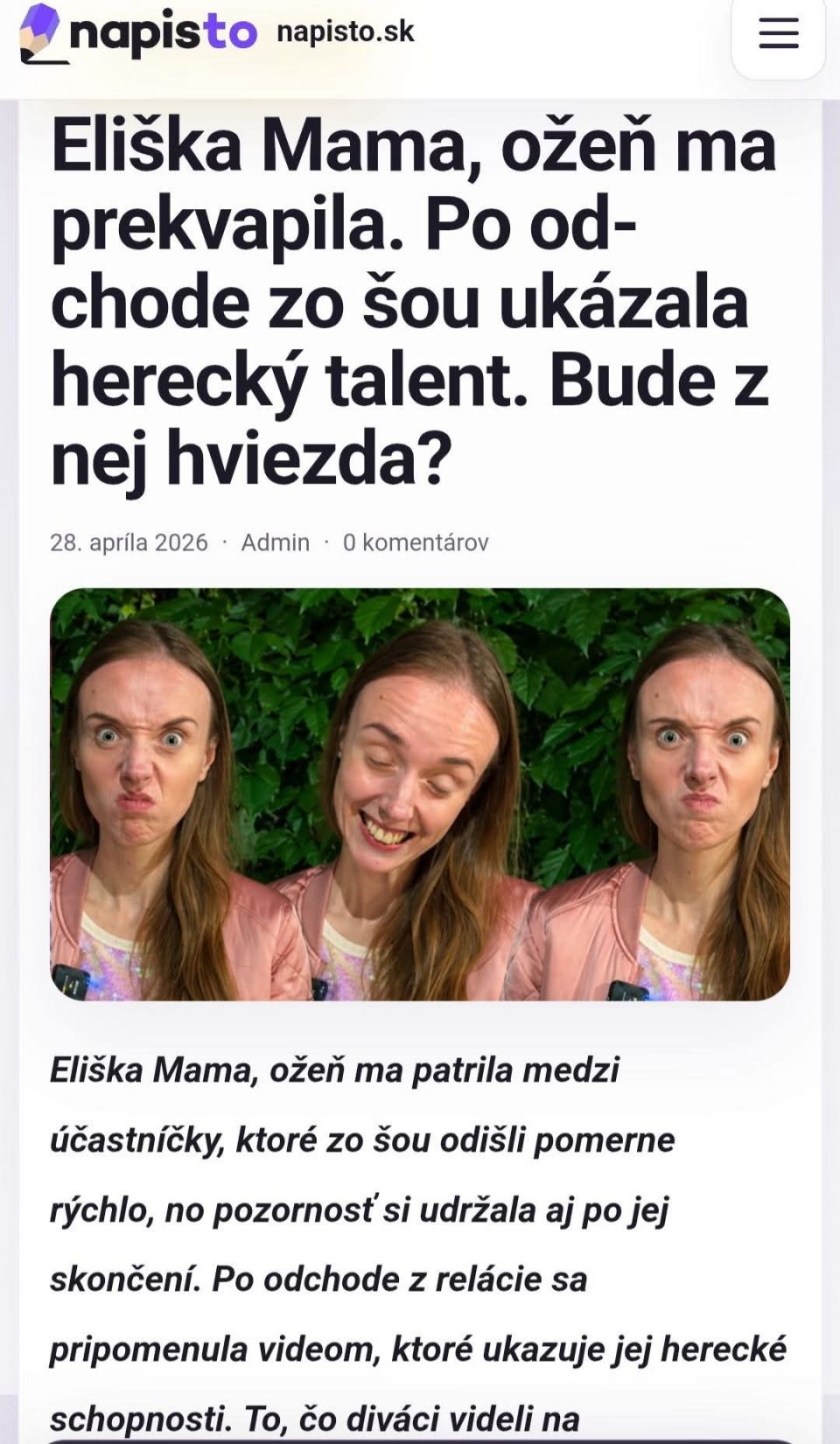 Děkuji za článek. 😉 [https://www.napisto.sk/magazin/eliska-mama-ozen-ma-prekvapila-po-odchode-zo-sou-ukazala-herecky-talent-bude-z-nej-hviezda/] Televízia JOJ JOJ PLAY Mama, ožeň ma NapisTo.sk  #eliskasladeckova #mamaozenma #Elizabeth #tvjoj #tvshow #ElizabethRayVictoria