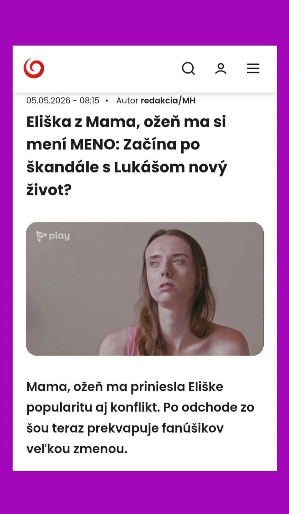 Velice děkuji za tento článek. 🫶[https://www.joj.sk/clanok/1203245-eliska-z-mama-ozen-ma-si-meni-meno-zacina-po-skandale-s-lukasom-novy-zivot] Mama, ožeň ma Televízia JOJ JOJ PLAY  #eliskasladeckova #tvjoj #mamaozenma #tvshow #Elizabeth #ElizabethRayVictoria