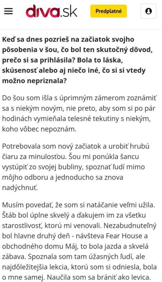 Moc děkuji Ženský magazín Diva.sk  za tento článek. 🫶🍀Moje jediná reakce na celou show. Zbytek si přečtěte přímo v článku. [ https://diva.aktuality.sk/clanok/28UcfkF/eliska-v-rozhovore-uprimne-v-sou-mama-ozen-ma-som-sa-chcela-zoznamit-nie-si-vymienat-telesne-tekutiny-s-niekym-koho-nepoznam/ ] #mamaozenma #tvshow #eliskasladeckova #Elizabeth #ElizabethRayVictoria #sk